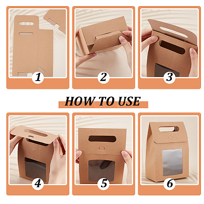 Folding Paper Gift Bags with Hole Handle and Plastic Visible Window ABAG-WH0038-52B-01-1