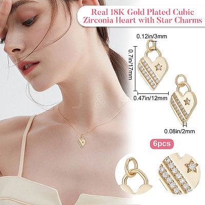 6Pcs Brass Micro Pave Cubic Zirconia Pendants KK-BBC0003-19-1