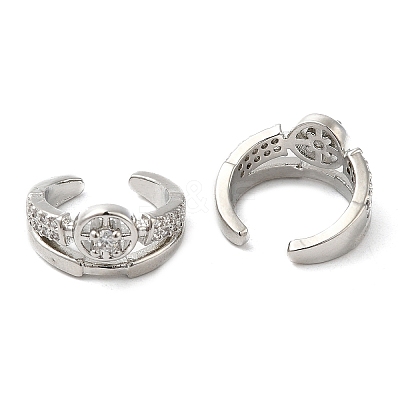 Rack Plating Brass Micro Pave Cubic Zirconia Flat Round Cuff Earrings EJEW-E290-09P-1
