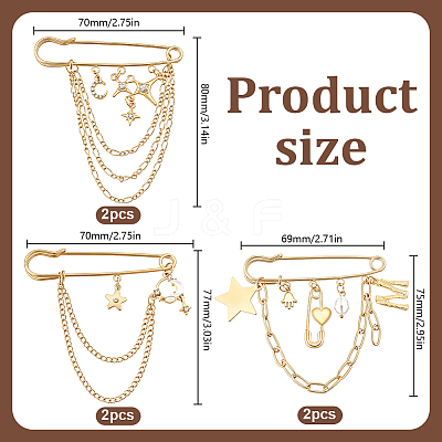 6Pcs 3 Stylesc Alloy Safety Pins JEWB-HY0001-66A-1
