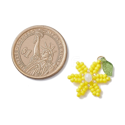 Glass Seed Beaded Flower Pendants PALLOY-TA00345-04-1