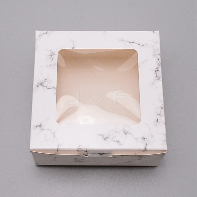 Rectangle with Marble Pattern Cardboard Fold Gift Box CON-WH0257-39-1