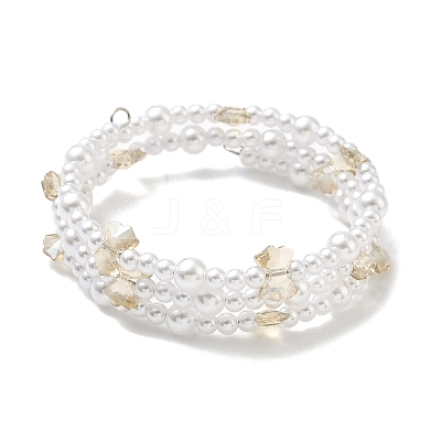 Glass & ABS Plastic Imitation Pearl Beaded Multi-srand Bracelets BJEW-JB12321-02-1