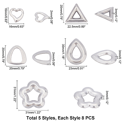 40Pcs 5 Style 304 Stainless Steel Linking Rings STAS-UN0023-67-1