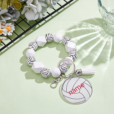 1Pc Printed Acrylic & Faux Suede Tassel Pendant & Wood Bead Keychains HJEW-SP0001-86C-1