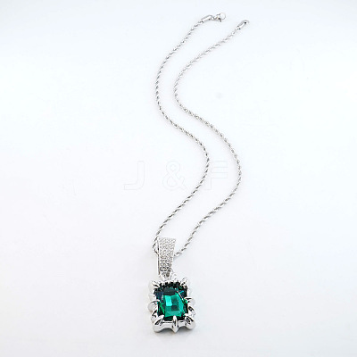 Alloy Rhinestone Rectangle Pendant Rope Chain Necklaces FS-WGF7BCB-11-1