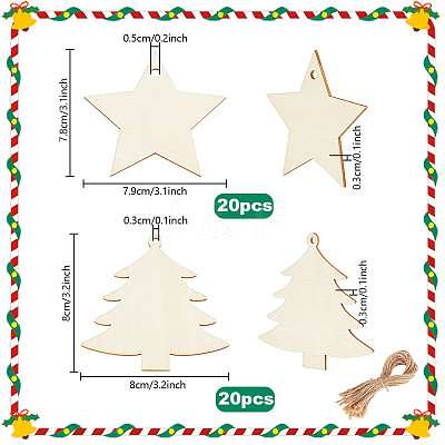 40Pcs 2 Styles Christmas Theme Wood Hanging Wall Decorations HJEW-PH0001-88-1