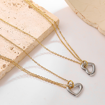 Duo Tone 304 Stainless Steel Heart Pendant Necklaces for Women FS-WGDA821-01-1