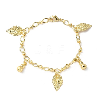 Leaf & Gourd Brass Charm Bracelets BJEW-K248-03G-1