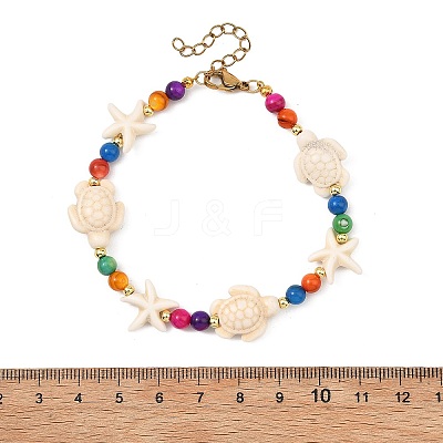 Synthetic Turquoise & Natural Freshwater Shell Beaded Bracelets for Women BJEW-JB13969-1