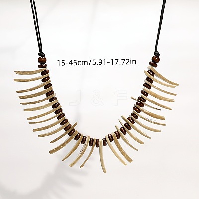 Bohemian Natural Coconut Triangle & Rondelle Wood Beaded Cotton Cord Bib Necklaces FS-WG1FFFB-01-1