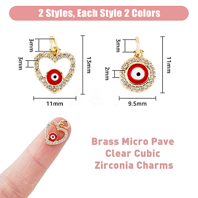 8Pcs 4 Styles Evil Eye Brass Micro Pave Clear Cubic Zirconia Charms KK-DC0002-64-1