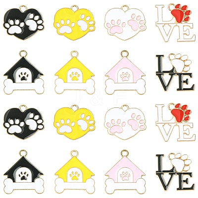 40Pcs 8 Styles Pet Paw Print Theme Alloy Enamel Pendants ENAM-CJ0007-13-1