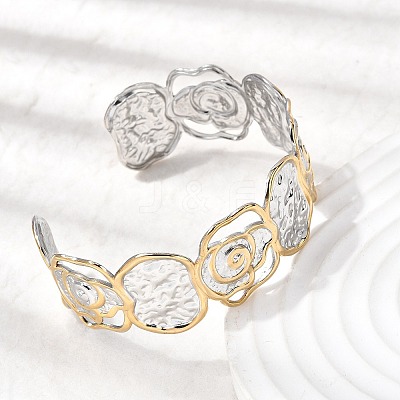 Hammered 304 Stainless Steel Cuff Bangles for Women BJEW-P371-01B-1