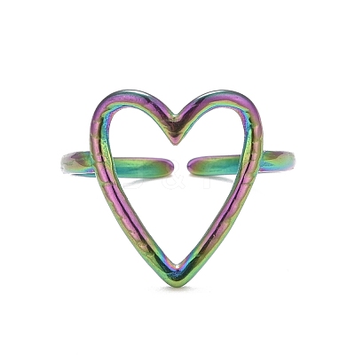Ion Plating(IP) Rainbow Color 304 Stainless Steel Open Heart Cuff Ring for Women RJEW-C025-22M-1