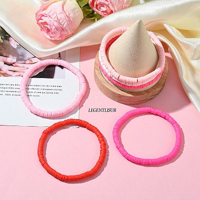 6Pcs 6 Colors Handmade Polymer Clay Stretch Bracelets BJEW-SW00138-1
