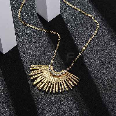 304 Stainless Steel Crystal Rhinestone Fan Pendant Necklaces for Women NJEW-U032-03G-1