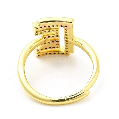 Mixed Color Enamel Initial Letter Adjustable Ring with Clear Cubic Zirconia RJEW-P045-01G-E-1