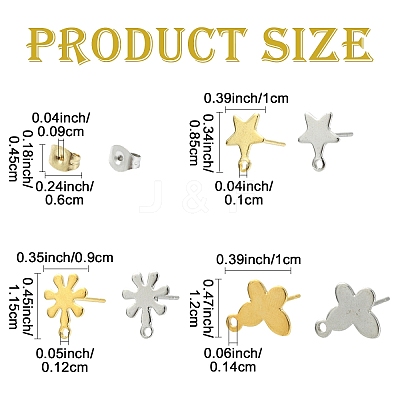 304 & 201 Stainless Steel Stud Earring Findings STAS-YW0011-14-1