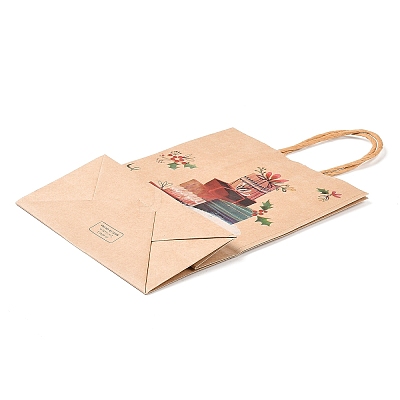 Christmas Theme Printed Kraft Paper Bags with Handles ABAG-M008-08D-1