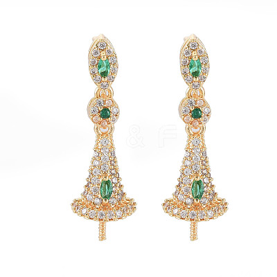 Brass Micro Pave Clear Cubic Zirconia Stud Earring Findings KK-S364-039-1