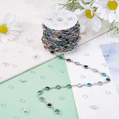 1Roll Handmade Glass Flat Round Link Chains CHC-BBC0001-14-1