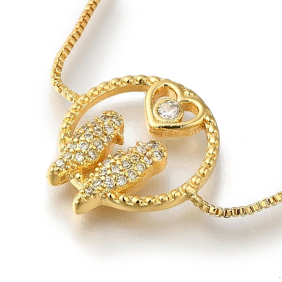 Rack Plating Brass Pave Clear Cubic Zirconia Box Chain Birds with Ring Link Slider Bracelets BJEW-H614-04G-1