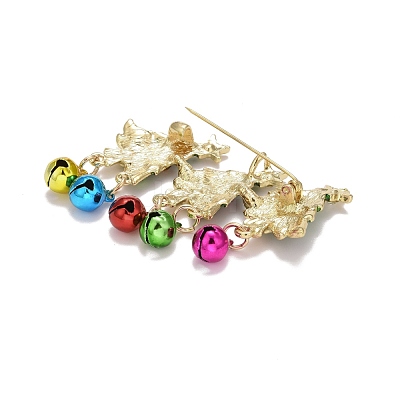 Christmas Tree with Bell Enamel Pin with Rhinestone JEWB-A004-27G-1