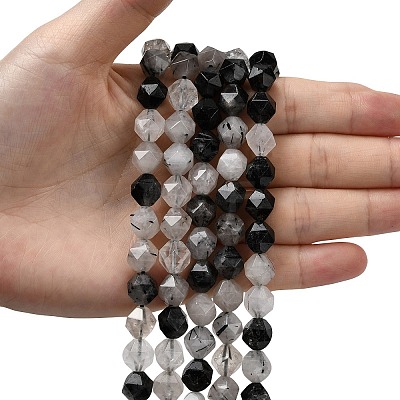 Natural Tourmalinated Quartz/Black Rutilated Quartz Beads Strands G-Z119-A15-03-1