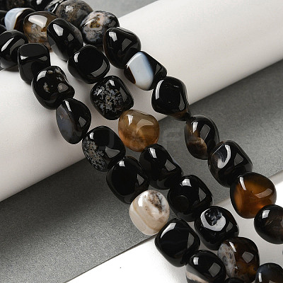 Natural Black Agate Beads Strands G-NH0017-B04-02-1
