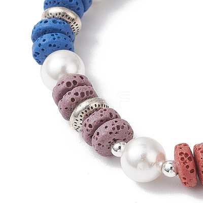 Natural Lava Rock & Shell Pearl Beaded Stretch Bracelets for Women BJEW-JB12139-1