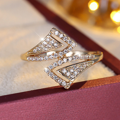 Brass Micro Pave Clear Cubic Zirconia Cuff Open Rings WGDB0C2-02-1