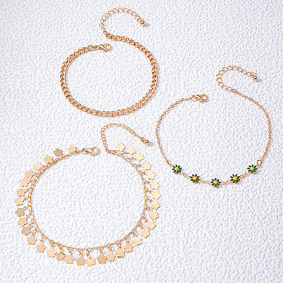 Alloy Green Enamel Flower Tassel 3 Layer Anklets for Women FS-WG5D6F4-01-1