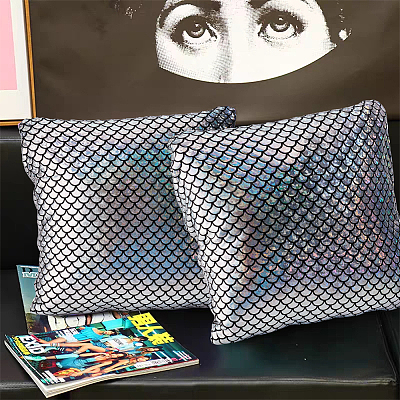 Sparkly Hologram Spandex Mermaid Printed Fish Scale Fabric AJEW-WH0314-30C-1