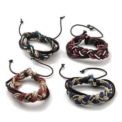 Adjustable PU Leather & Waxed Cords Braided Multi-strand Bracelets BJEW-F468-03-1