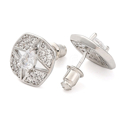 Brass Pave Cubic Zirconia Square Stud Earrings for Women EJEW-I304-27P-06-1
