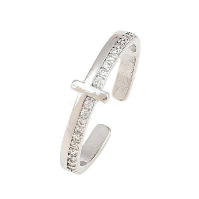 Brass Micro Pave Cubic Zirconia Cuff Open Rings CU-Z002-02P-1