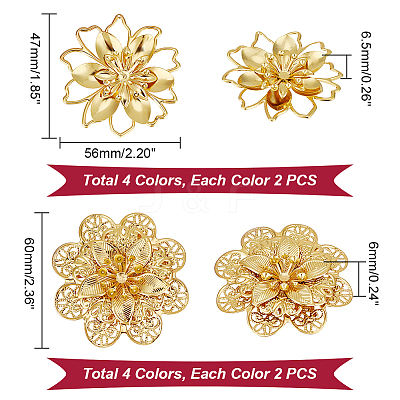 16Pcs 8 Style Iron Bead Caps IFIN-PH0001-86-1