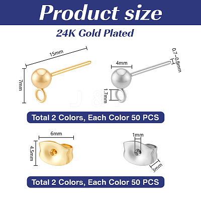 304 Stainless Steel Ball Stud Earring Findings STAS-PH0007-04-1