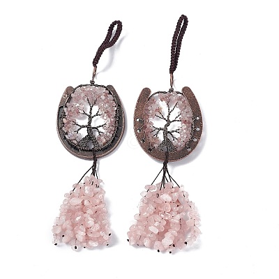 Natural Rose Quartz Chip Tree of Life Pendants Decoration G-F733-06B-1