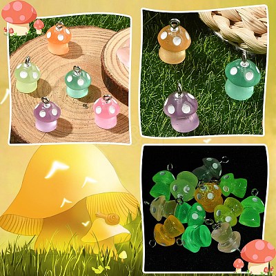 6Pcs Luminous Resin Mushroom Charms CRES-YW0002-47-1