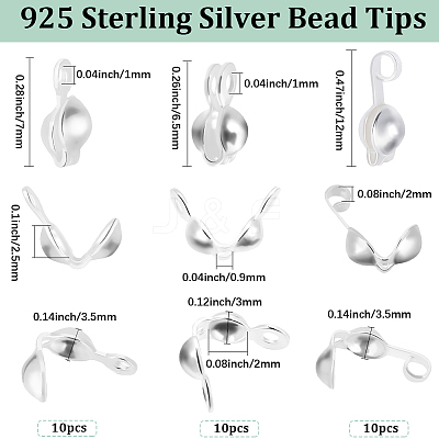 30Pcs 3 Styles 925 Sterling Silver Bead Tips STER-BBC0007-69-1
