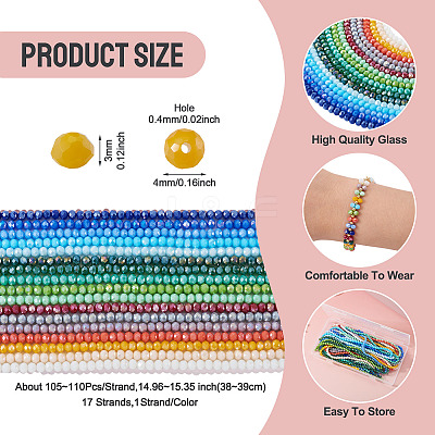 17 Strands 17 Colors Electroplate Glass Beads Strands EGLA-TA0013-43-1