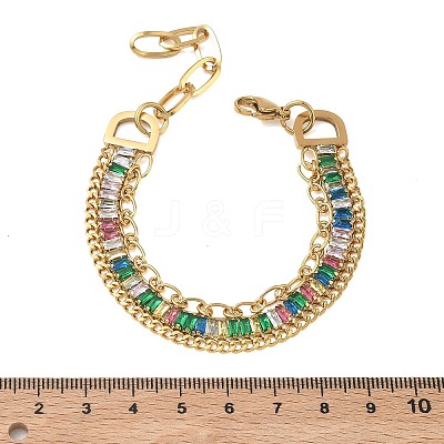 304 Stainless Steel & Glass Double Layers Chain Bracelets for Women BJEW-F540-10G-1