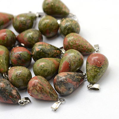 Teardrop Natural Unakite Pendants X-G-Q435-23-1