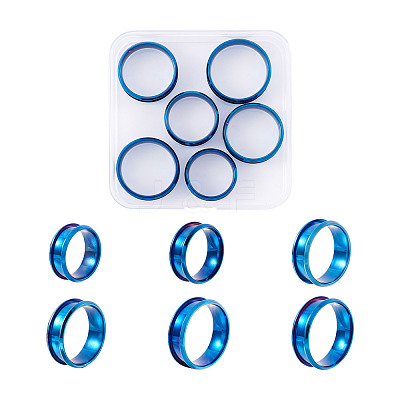 6Pcs 6 Styles Stainless Steel Grooved Finger Ring Settings STAS-YS0001-19-1