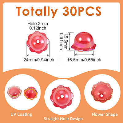 30Pcs UV Plating Acrylic Bead Caps PACR-TA0001-17G-1