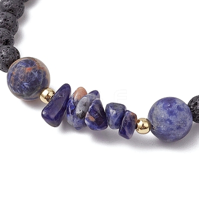 Natural Sodalite with Natural Lava Rock Beaded Stretch Bracelets for Women BJEW-JB11130-03-1
