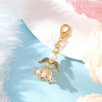 Handmade Glass Seed Beaded Angel Pendant Decorations HJEW-MZ00381-05-1