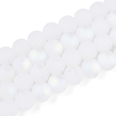 Frosted Imitation Jade Glass Beads Strands GLAA-T032-J10mm-MBB01-1
